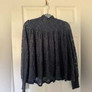 Anthropologie Navy Lace Top